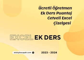 Ücretli Öğretmen Ek Ders Puantaj Cetveli Excel Çizelgesi 2024 atalayhocapdr.com
